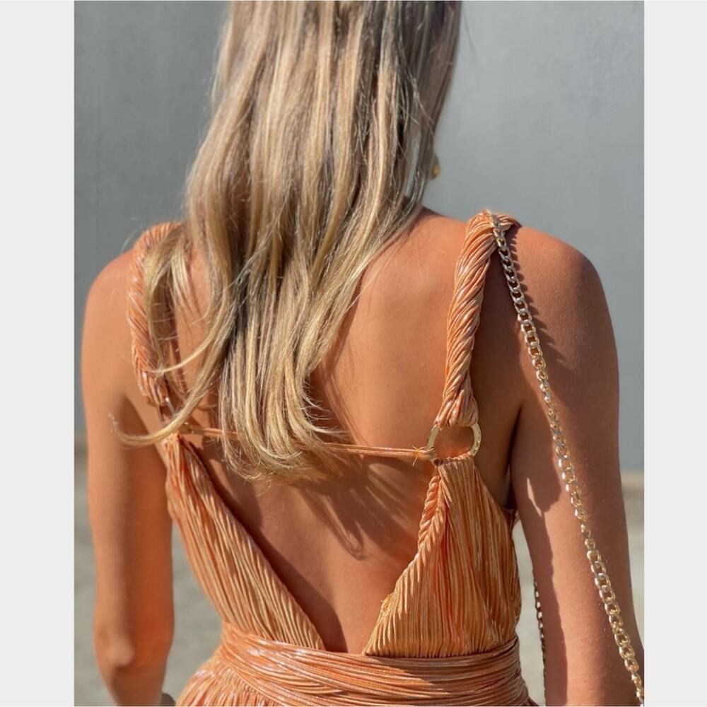 Sabina Musayev Alma Dress Mandarin‎ Mini Size Medium Gold Metallic
